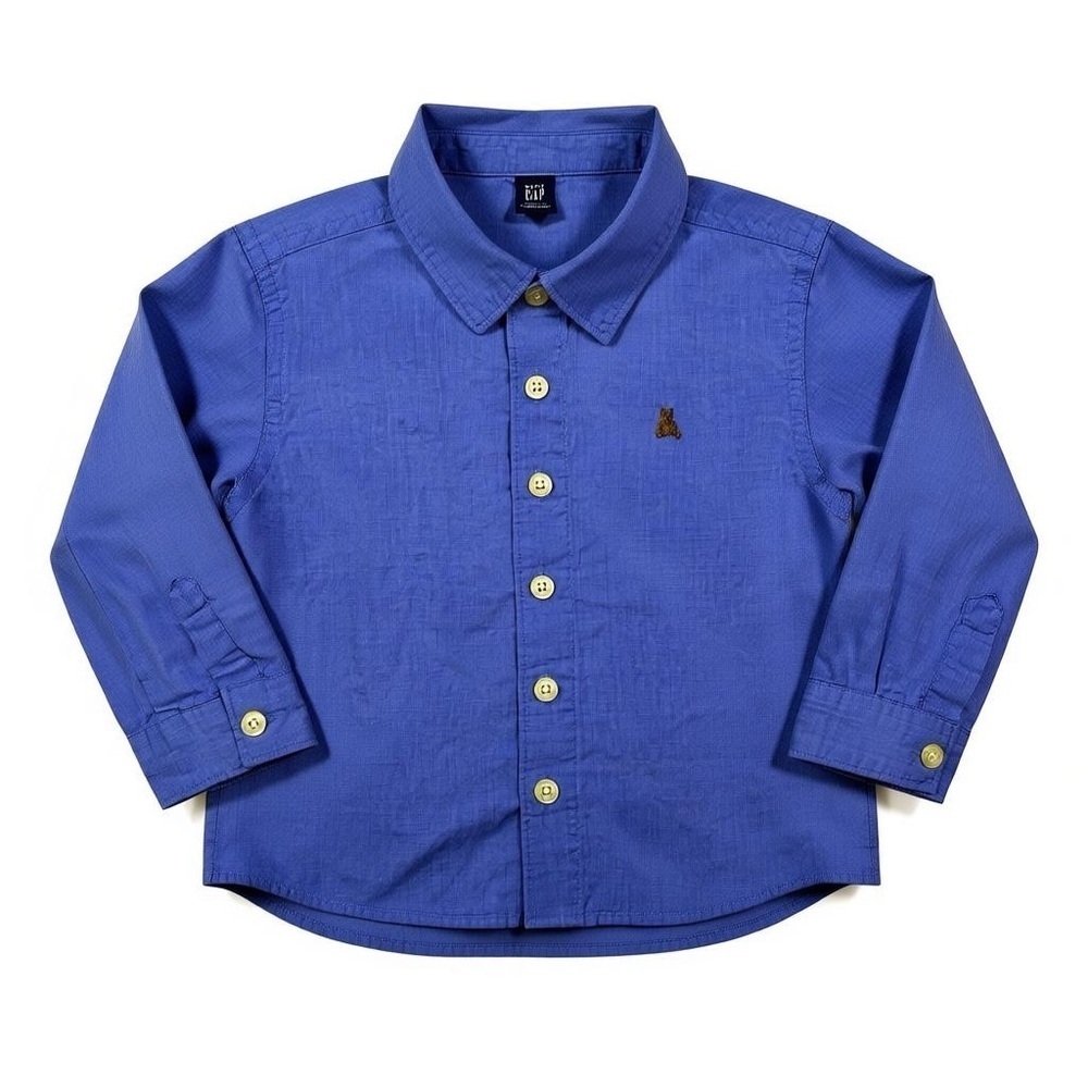 Gap Boys' Blue Long Sleeve with Iconic Brannan Bear Oxford Shirt